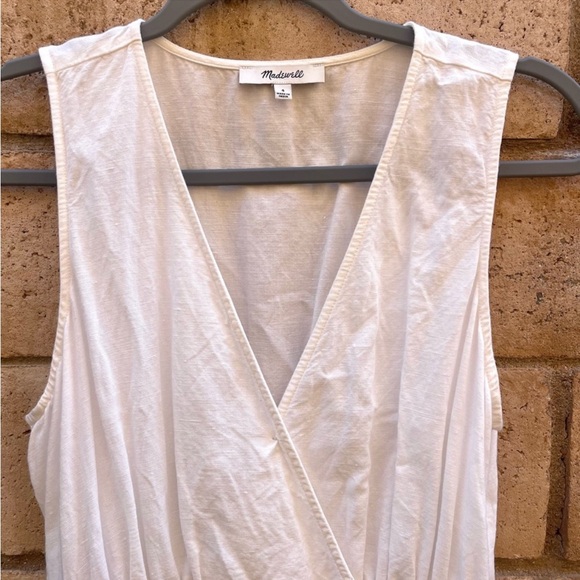 Madewell Button-Waist Wrap Midi Dress 4 White Linen Cotton - Picture 5 of 7
